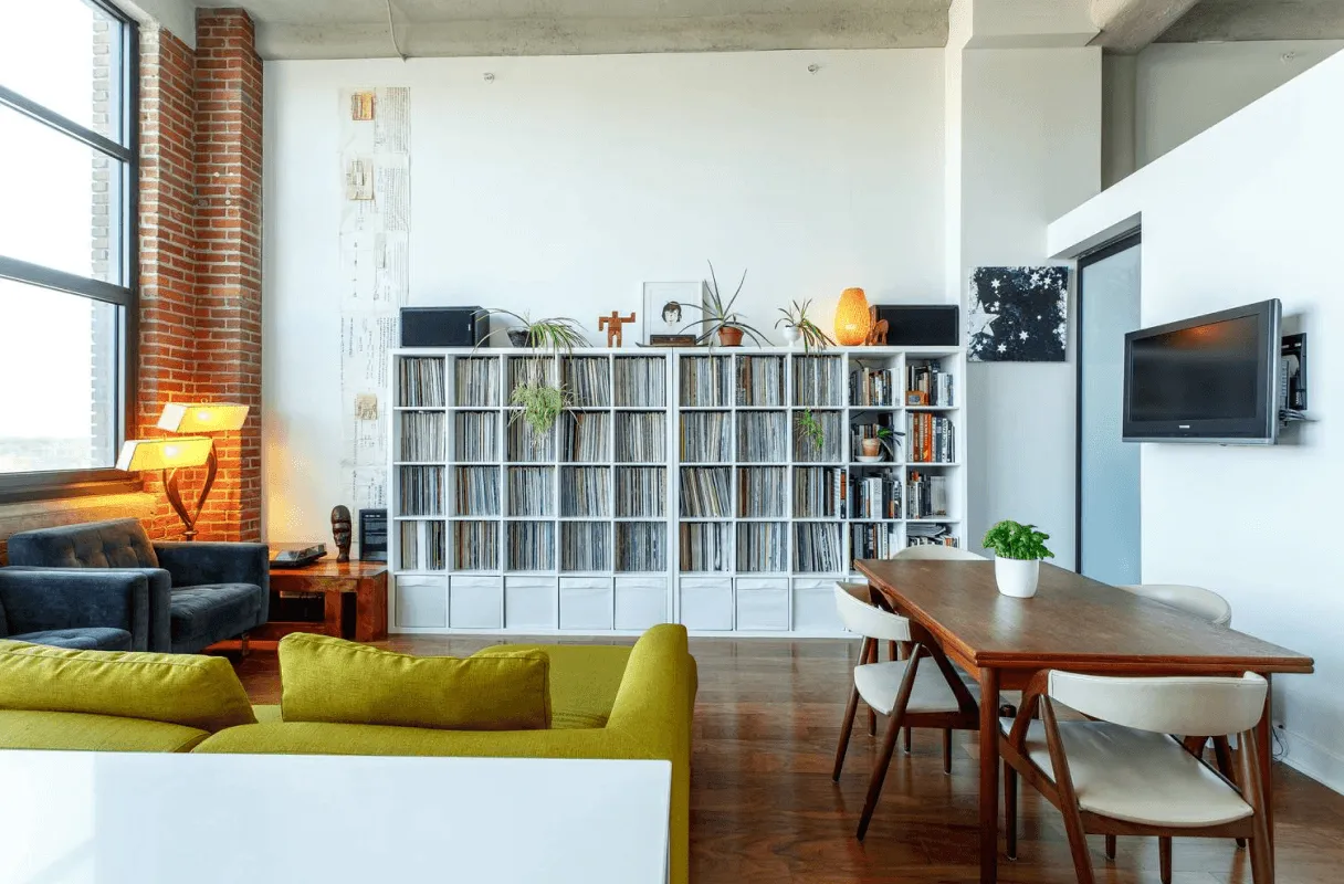Warm listening room with considered furniture